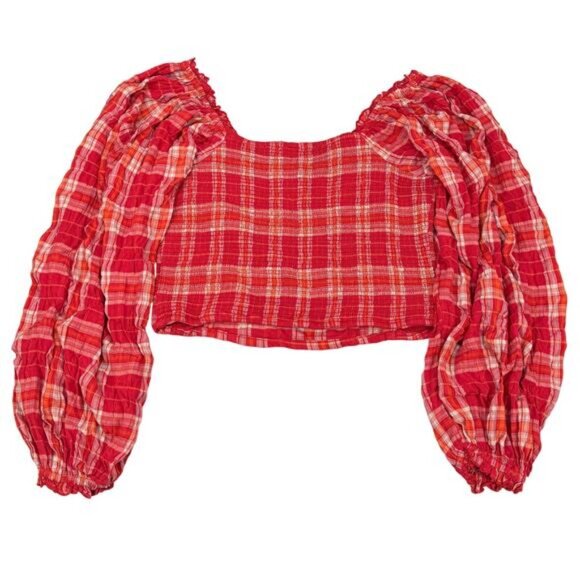 FREE PEOPLE Cherry Bomb Madrass Plaid Top Size Large - Picture 7 of 7